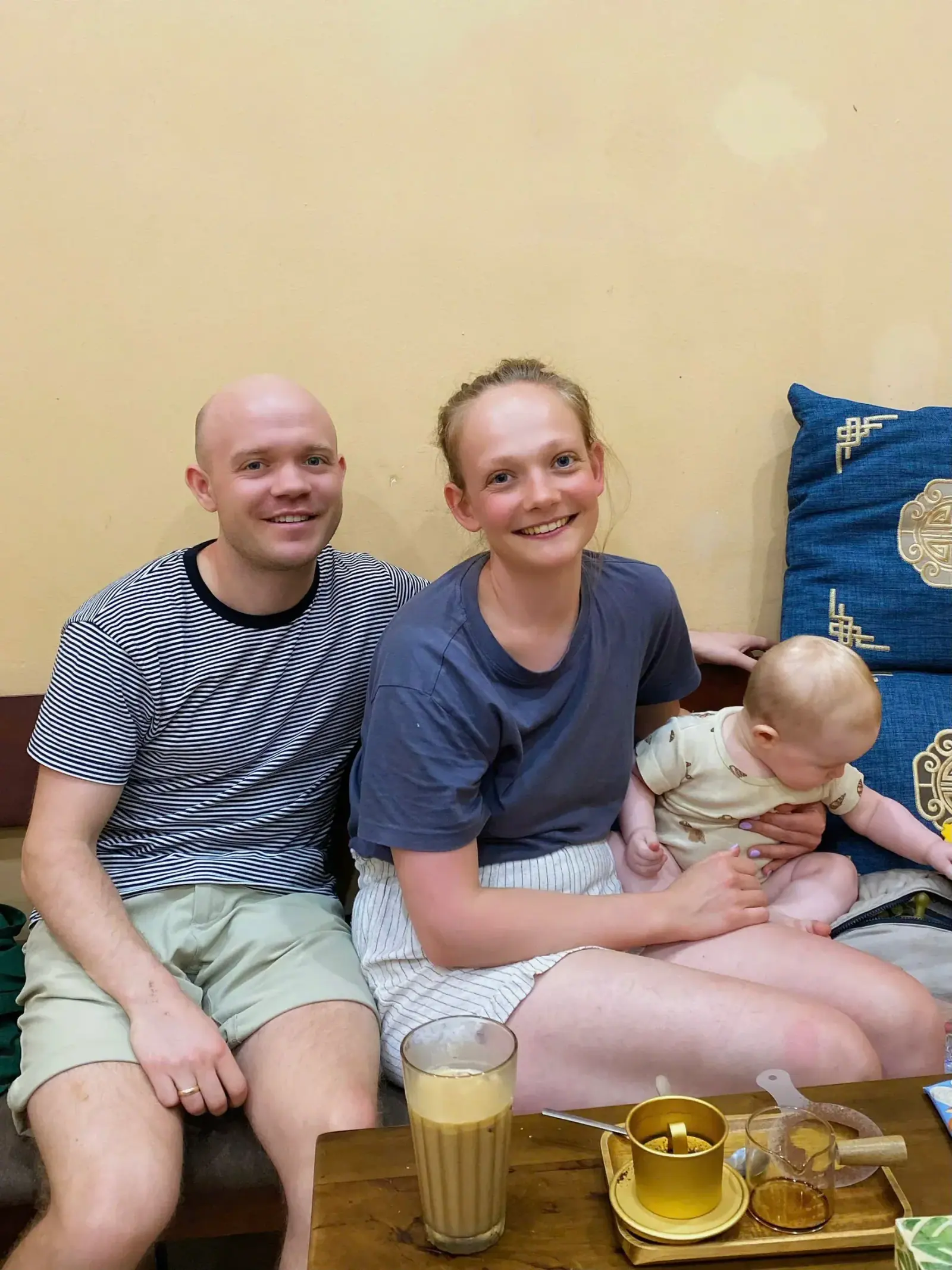 A family learning to brew coffee in our studio
